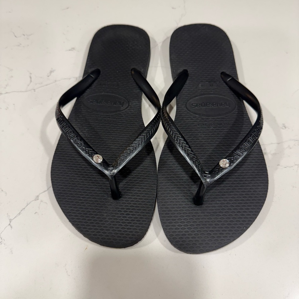 Havaianas Black Flip Flops with Rhinestone Detail